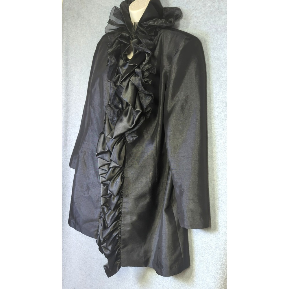 Grace Chuang Jacket Opera Coat S Black Ruffled Polished Easy Chic Lux Elegant